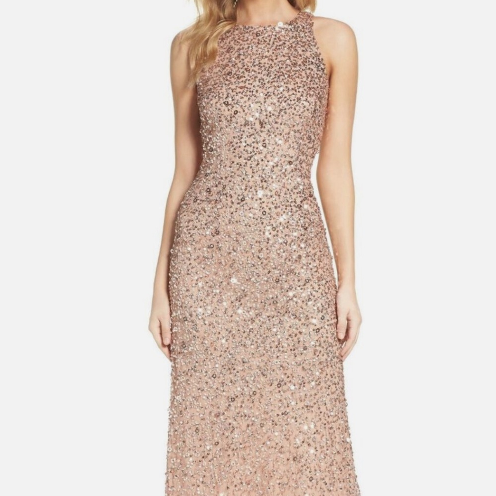 Sleeveless Sequin High-Low Gown in Rose Gold